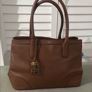 Lauren Ralph Lauren Brown Structured Leather Tote